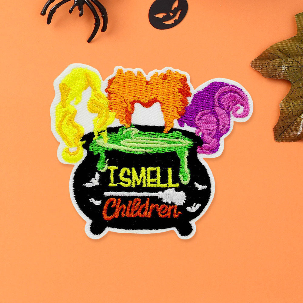 I SMELL CHILDREN Message Halloween Cauldron Iron On Patch by Madeline Love