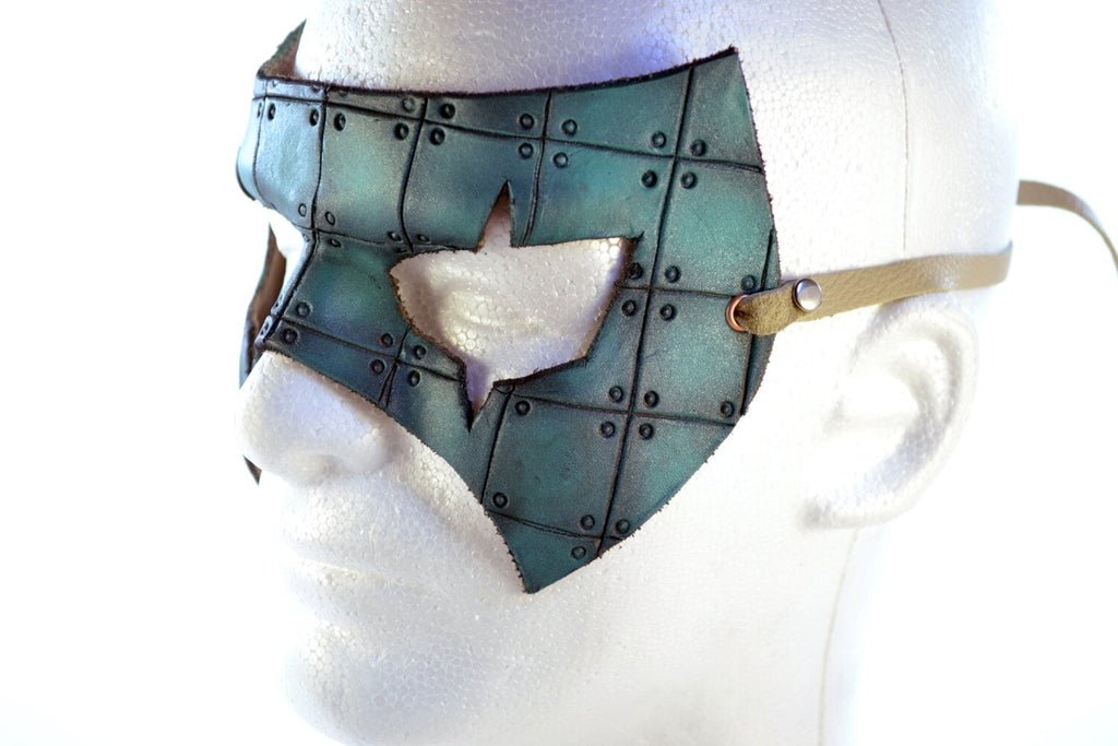 Handmade Genuine Leather Mask in Blue by Rockwell Masks
