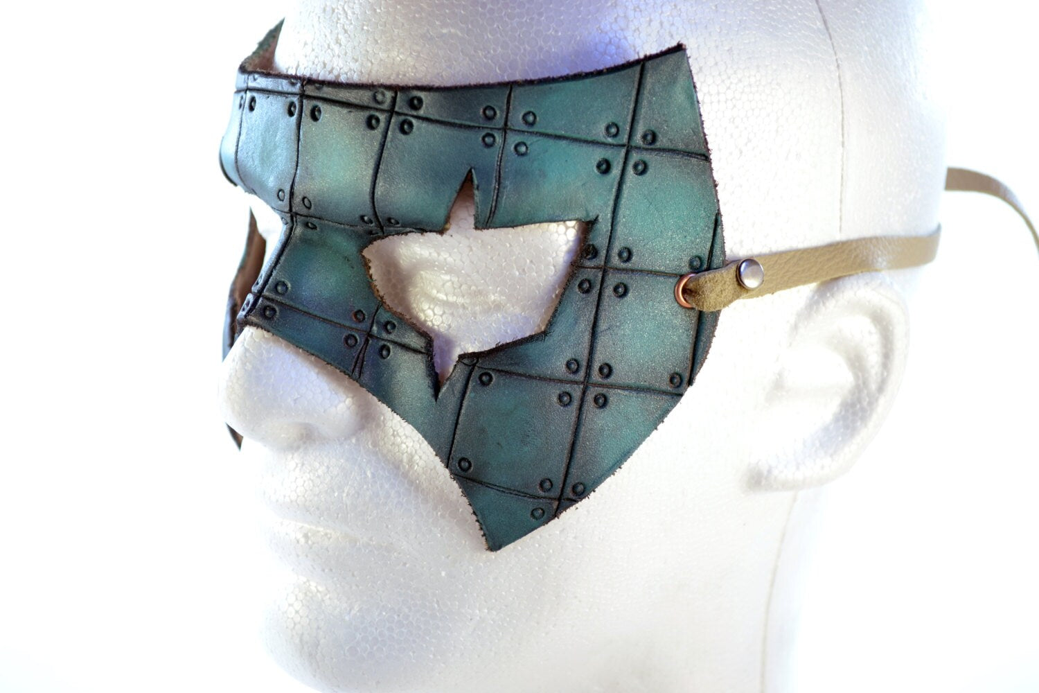 Handmade Genuine Leather Mask in Blue by Rockwell Masks