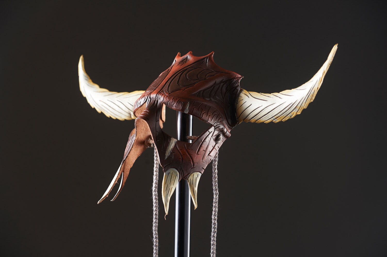 Handmade Genuine Leather Mask with Horns in Natural Colors - The Horned Beast by Rockwell Masks
