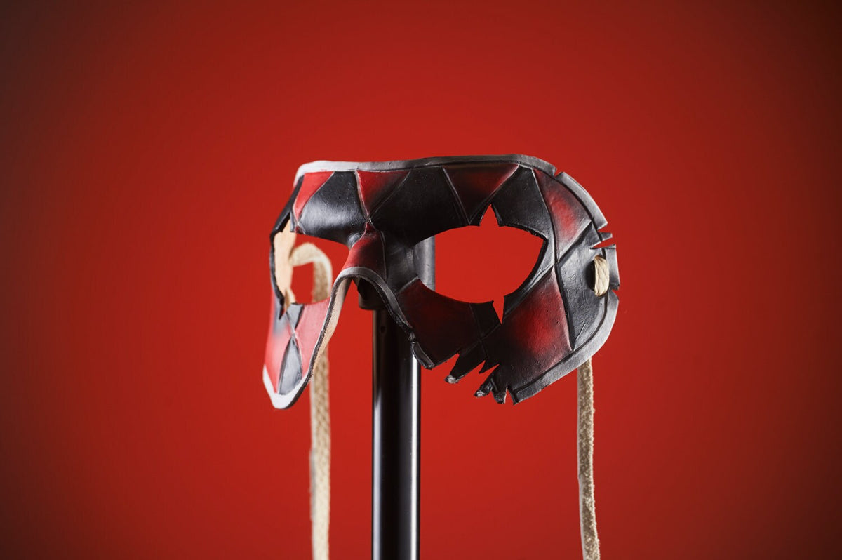 Two Face Harlequin Handmade Genuine Leather Mask in Red by Rockwell Masks