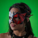 Angel Devil Handmade Genuine Leather Mask in Red and White for Masquerades Halloween or Cosplay- Good vs. Evil by Rockwell Masks