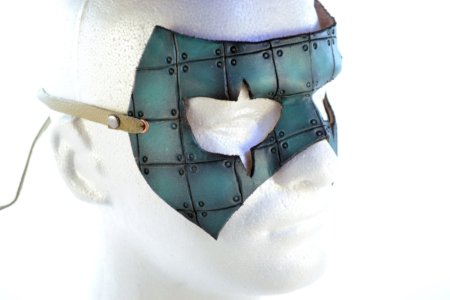 Handmade Genuine Leather Mask in Blue by Rockwell Masks