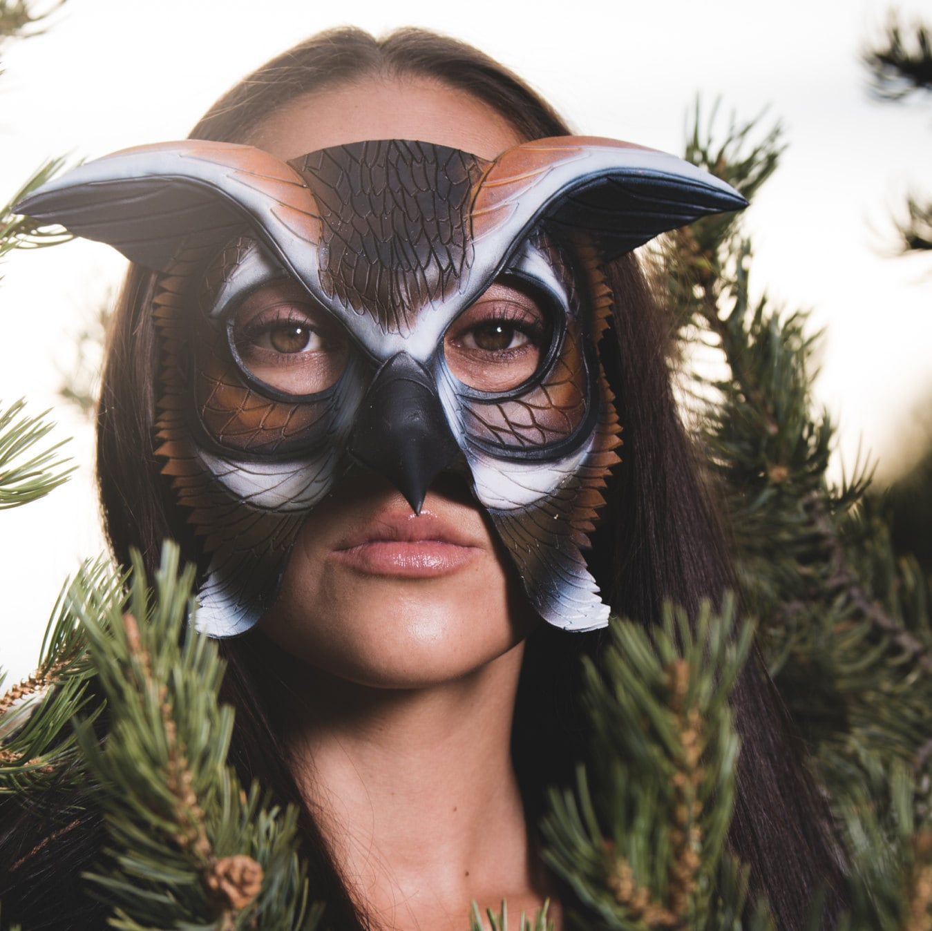 In Stock - Horned Owl Handmade Genuine Leather Mask by Rockwell Masks