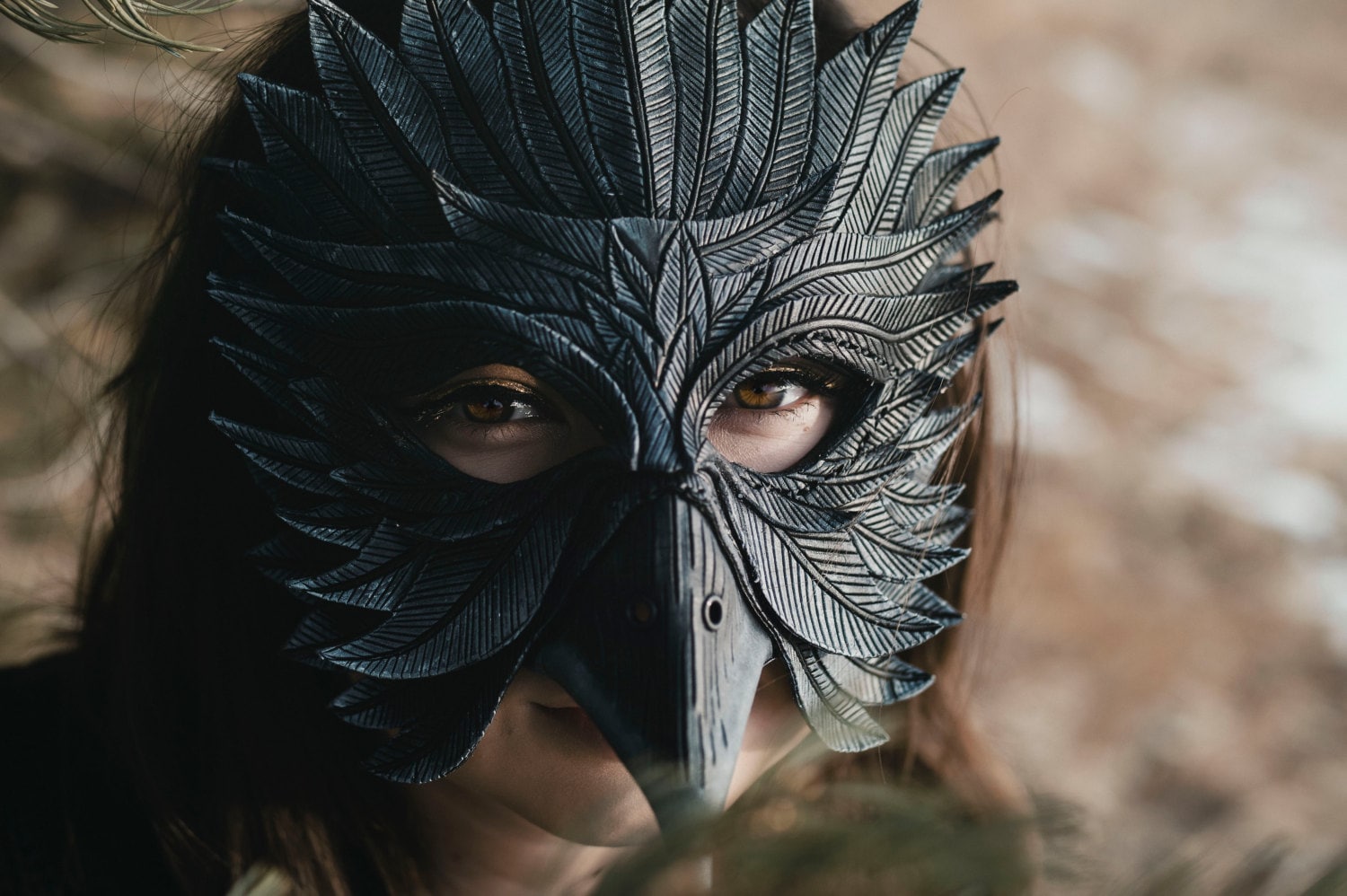 Black Raven Handmade Genuine Leather Mask by Rockwell Masks
