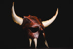 Handmade Genuine Leather Mask with Horns in Natural Colors - The Horned Beast by Rockwell Masks