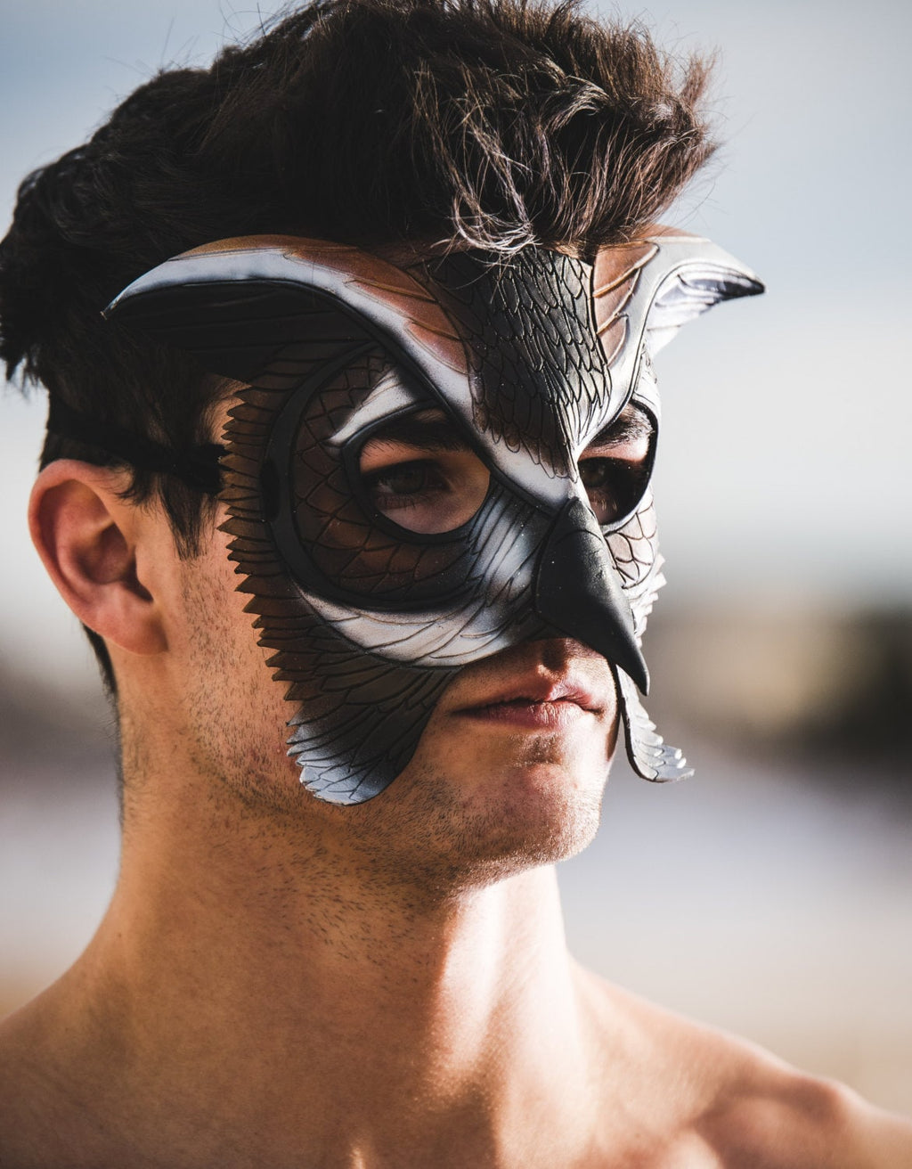 In Stock - Horned Owl Handmade Genuine Leather Mask by Rockwell Masks