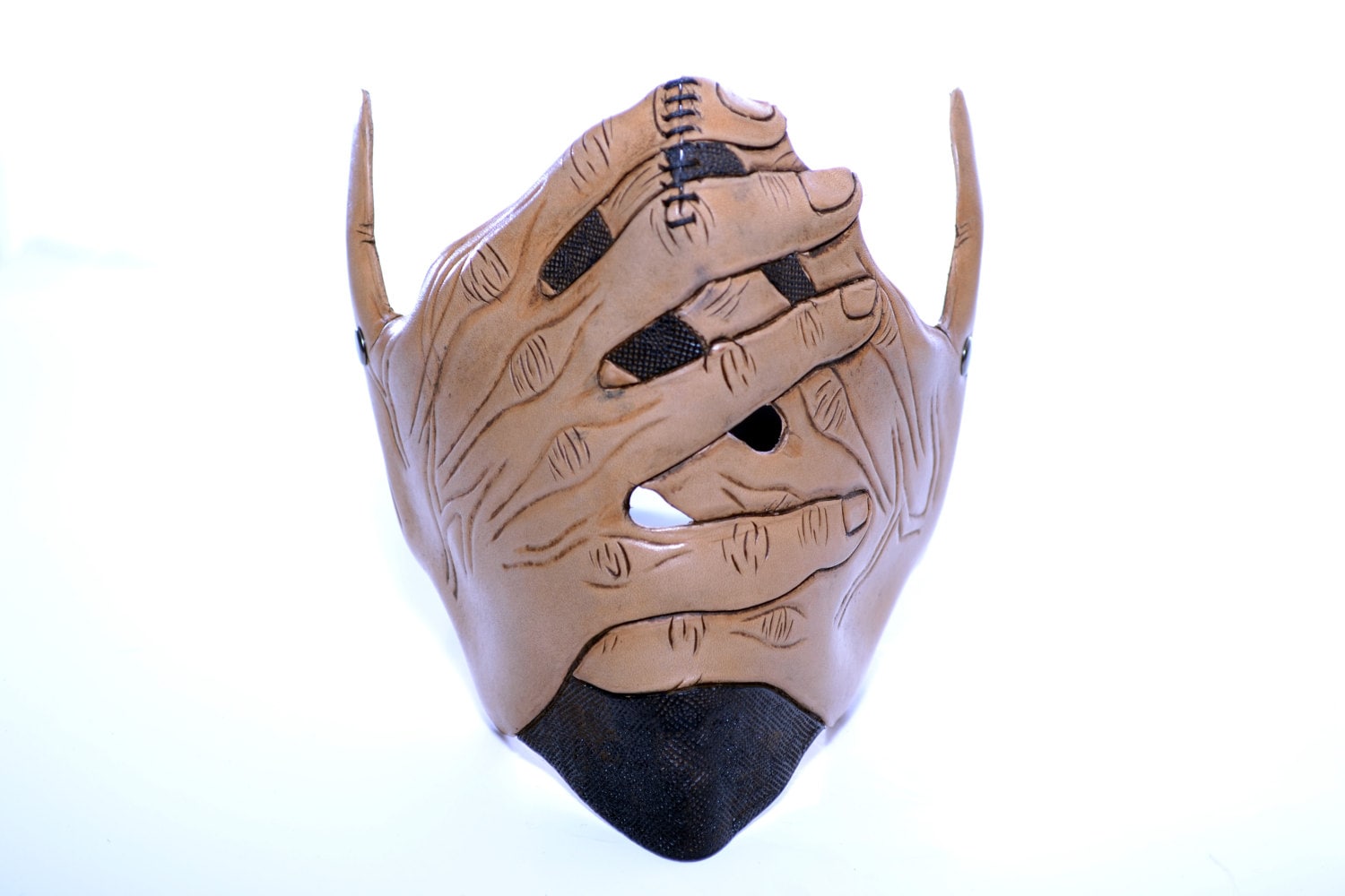Speak No Evil - Men's Hands - One Size Fits All Handmade Genuine Leather Riding Mask by Rockwell Masks