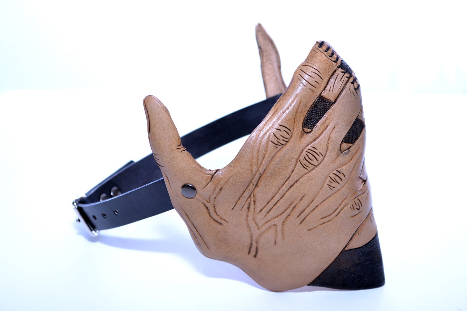 Speak No Evil - Men's Hands - One Size Fits All Handmade Genuine Leather Riding Mask by Rockwell Masks