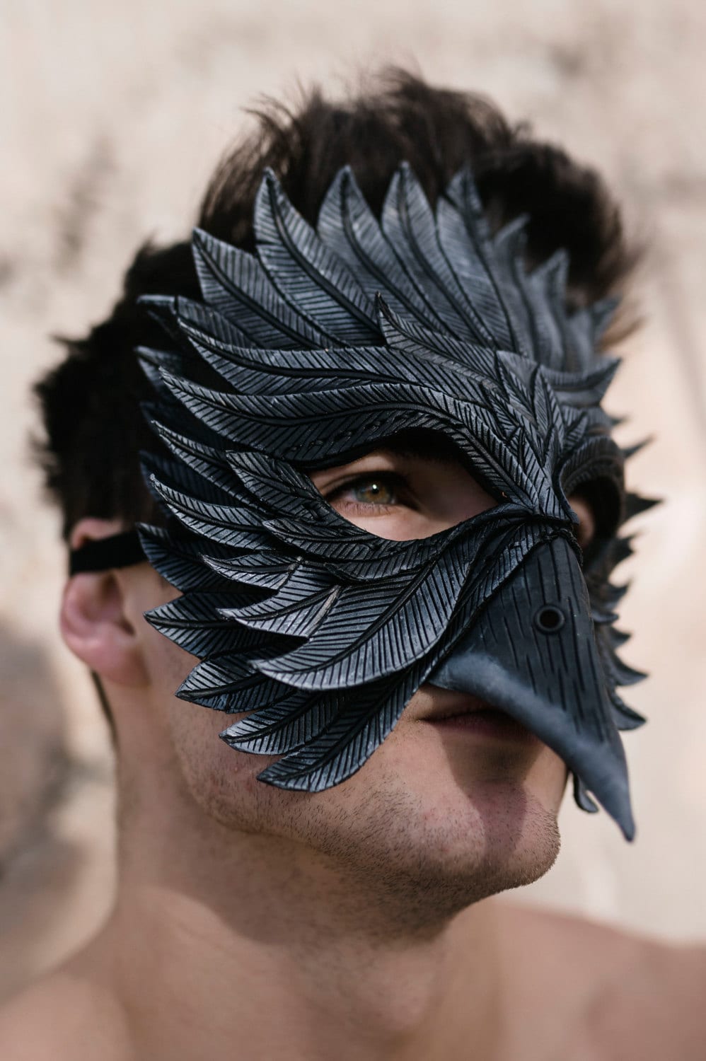 Black Raven Handmade Genuine Leather Mask by Rockwell Masks