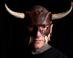 Handmade Genuine Leather Mask with Horns in Natural Colors - The Horned Beast by Rockwell Masks