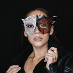 Angel Devil Handmade Genuine Leather Mask in Red and White for Masquerades Halloween or Cosplay- Good vs. Evil by Rockwell Masks