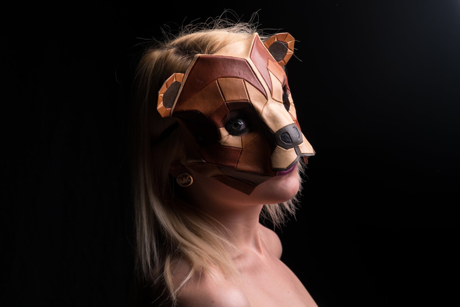 Geometric Grizzly Bear Leather Mask by Rockwell Masks