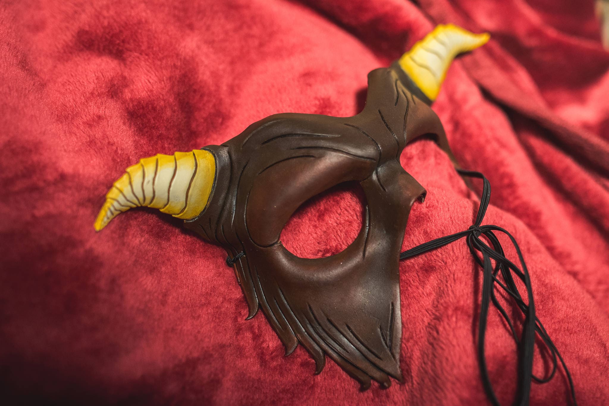 Beast of the Opera - Handmade Genuine Leather Mask with Horns in Natural Colors by Rockwell Masks