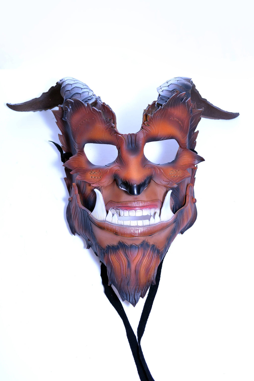 The Beast - Handmade Genuine Leather Mask with Horns in Natural Colors by Rockwell Masks