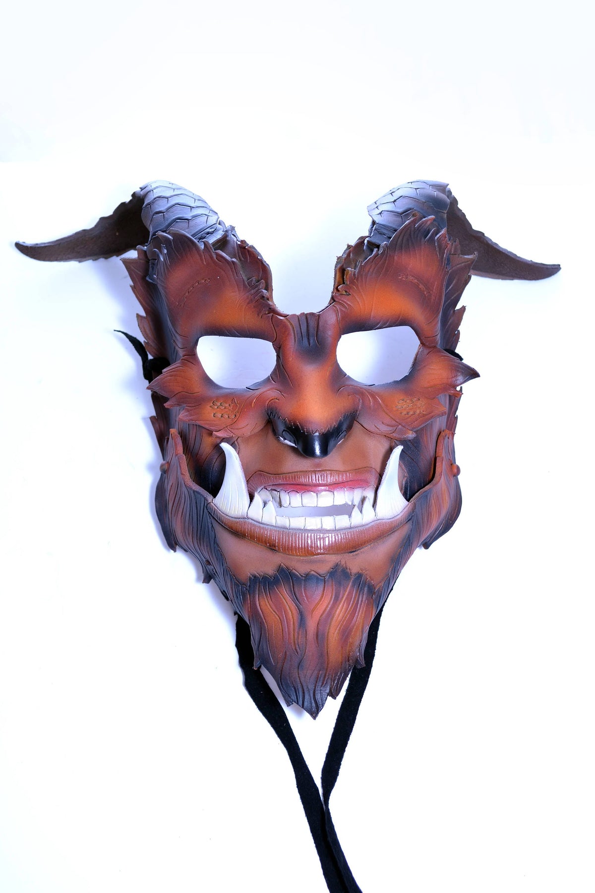 The Beast - Handmade Genuine Leather Mask with Horns in Natural Colors by Rockwell Masks