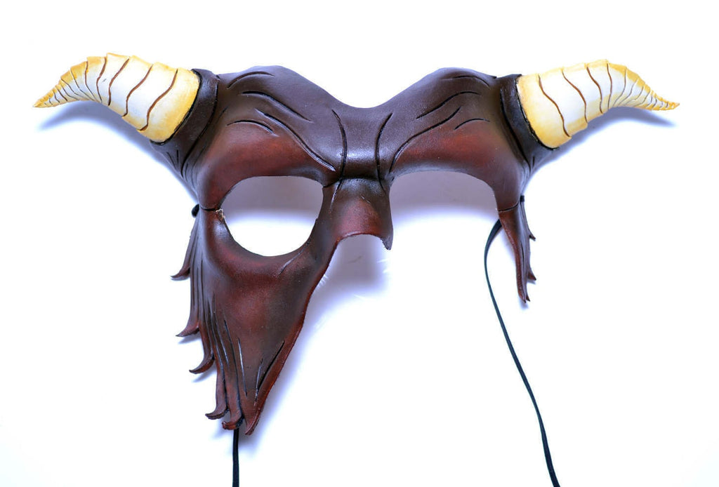 Beast of the Opera - Handmade Genuine Leather Mask with Horns in Natural Colors by Rockwell Masks
