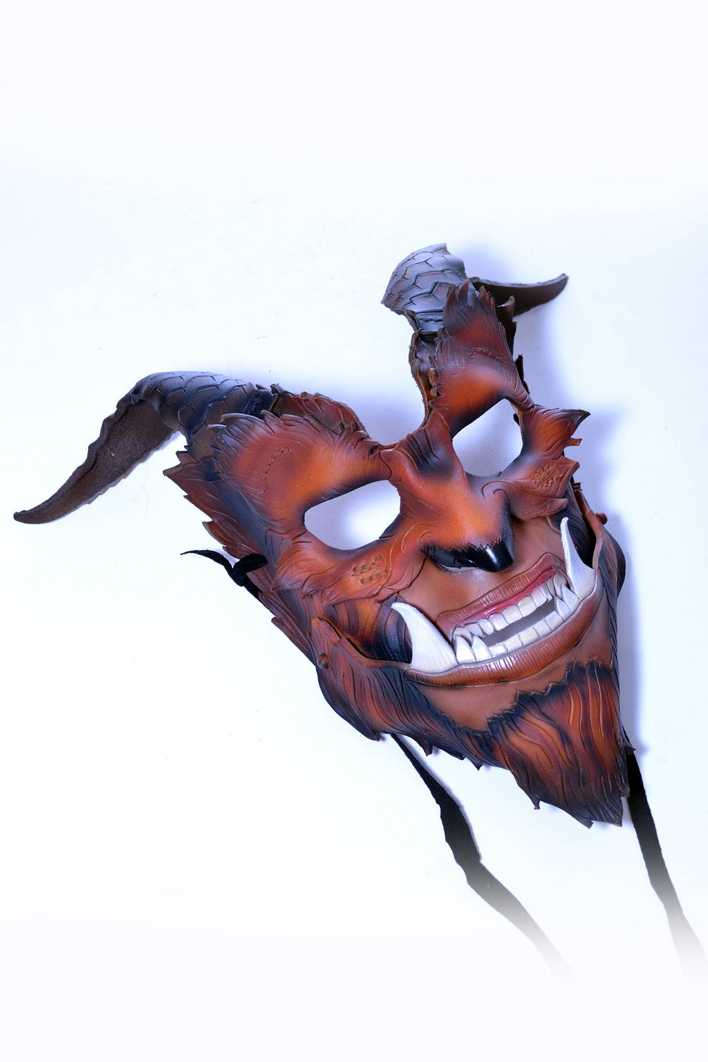The Beast - Handmade Genuine Leather Mask with Horns in Natural Colors by Rockwell Masks