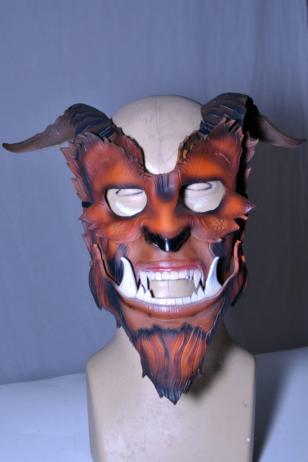The Beast - Handmade Genuine Leather Mask with Horns in Natural Colors by Rockwell Masks