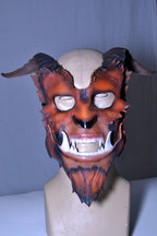 The Beast - Handmade Genuine Leather Mask with Horns in Natural Colors by Rockwell Masks