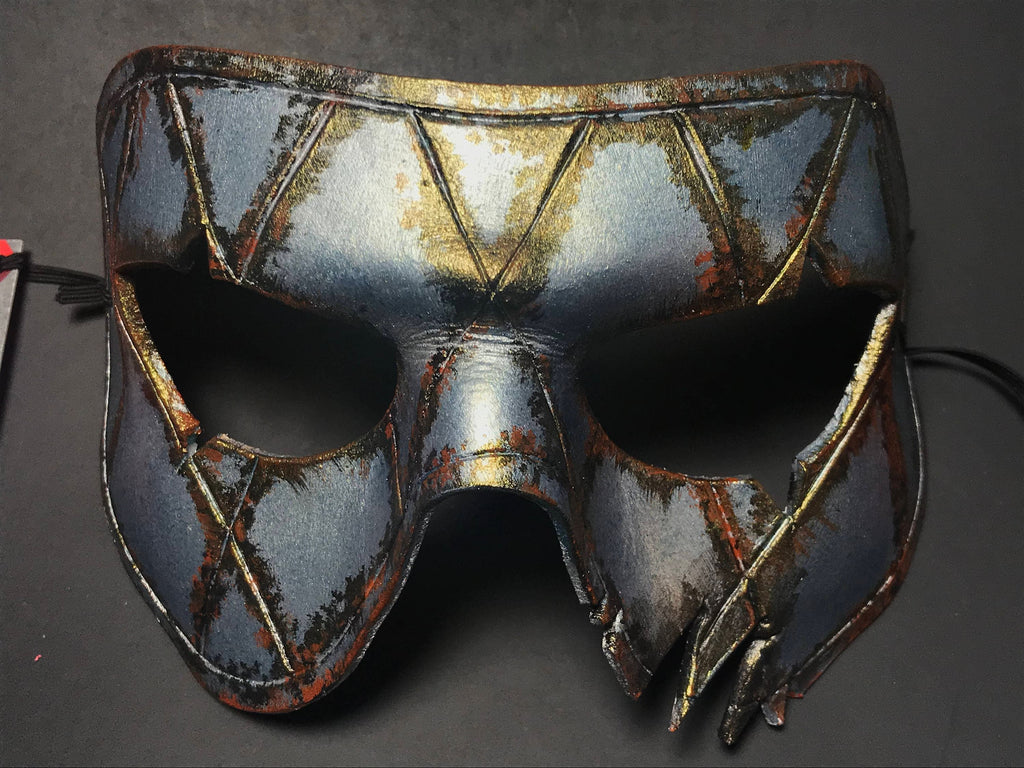 Harlequin Handmade Genuine Leather Mask in Silver Rust by Rockwell Masks