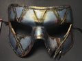 Harlequin Handmade Genuine Leather Mask in Silver Rust by Rockwell Masks