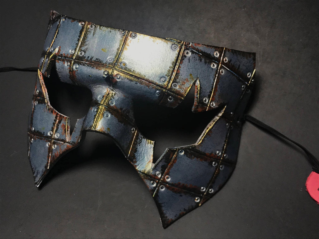 Handmade Genuine Leather Mask in Silver Rust by Rockwell Masks