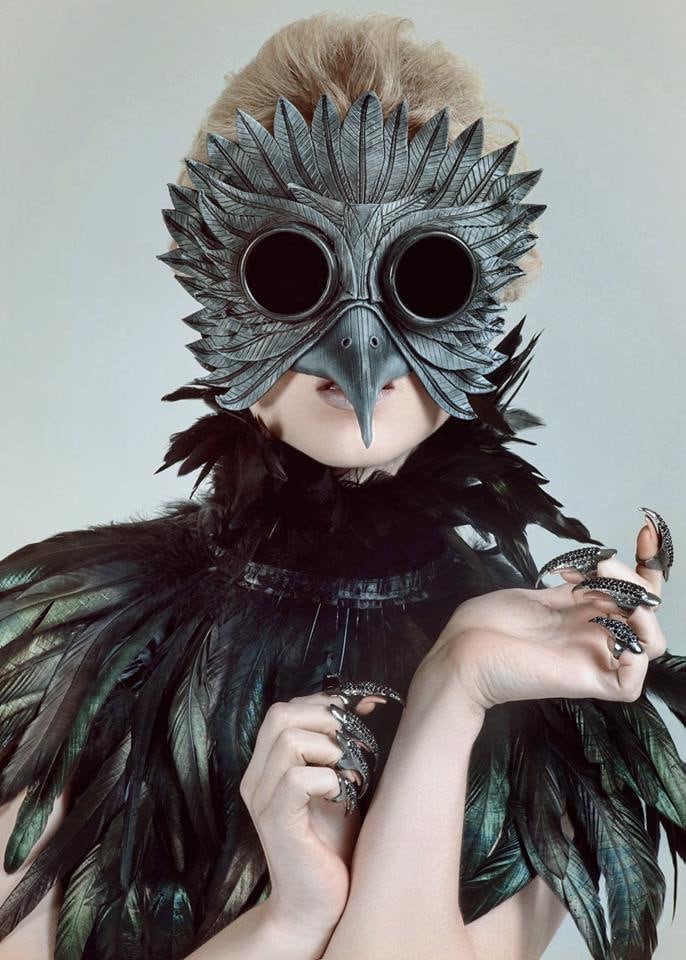 Black Raven Goggles Handmade Genuine Leather Mask by Rockwell Masks