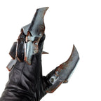 One Set of Two Handcrafted Genuine Leather Gloves with Claws in Rusted Metal Paint by Rockwell Masks