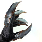 One Set of Two Handcrafted Genuine Leather Gloves with Claws in Rusted Metal Paint by Rockwell Masks
