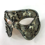 Dual Layer Handmade Genuine Leather Mask in Silver Rust with Swarovski Crystals by Rockwell Masks