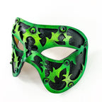 Dual Layer Handmade Genuine Leather Mask in Green and Black with Swarovski Crystals by Rockwell Masks