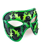 Dual Layer Handmade Genuine Leather Mask in Green and Black with Swarovski Crystals by Rockwell Masks