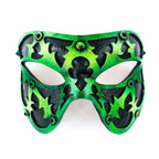 Dual Layer Handmade Genuine Leather Mask in Green and Black with Swarovski Crystals by Rockwell Masks