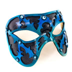 Dual Layer Handmade Genuine Leather Mask in Blue and Black with Swarovski Crystals by Rockwell Masks