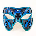 Dual Layer Handmade Genuine Leather Mask in Blue and Black with Swarovski Crystals by Rockwell Masks