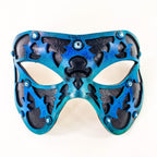 Dual Layer Handmade Genuine Leather Mask in Blue and Black with Swarovski Crystals by Rockwell Masks