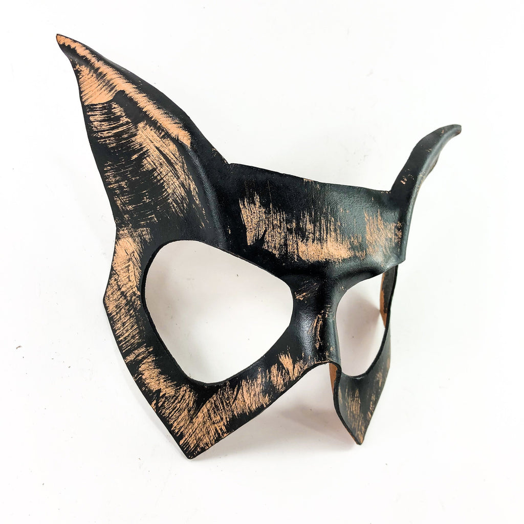 Handmade Genuine Leather Cat Mask in Nude and Black by Rockwell Masks