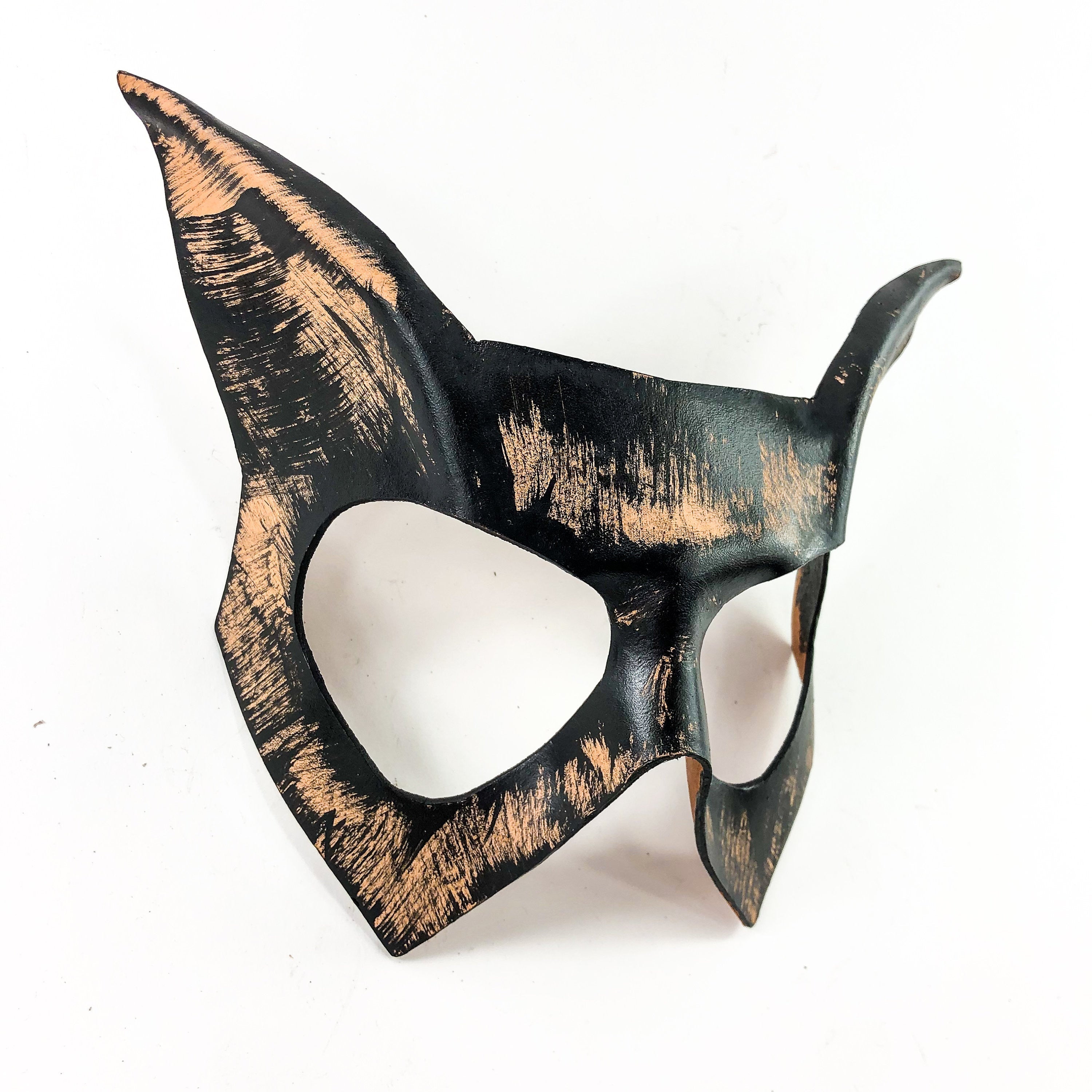 Handmade Genuine Leather Cat Mask in Nude and Black by Rockwell Masks
