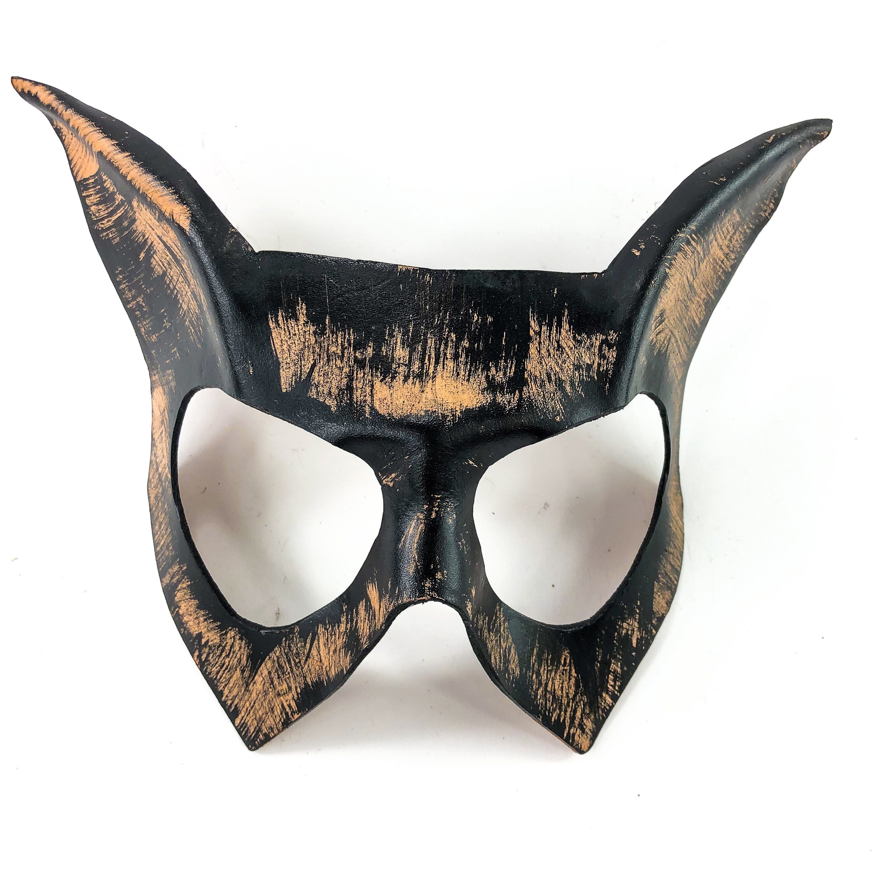 Handmade Genuine Leather Cat Mask in Nude and Black by Rockwell Masks