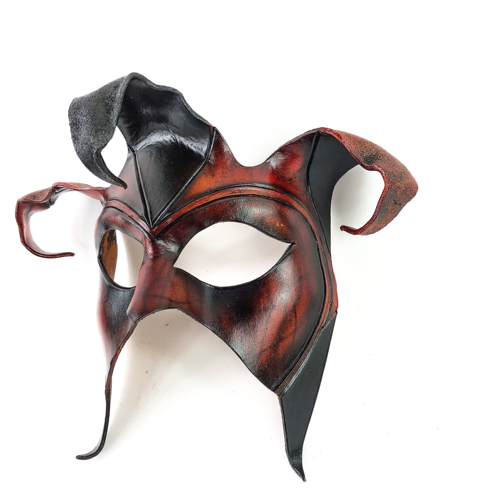 Jester Handmade Genuine Leather Mask in Brown by Rockwell Masks