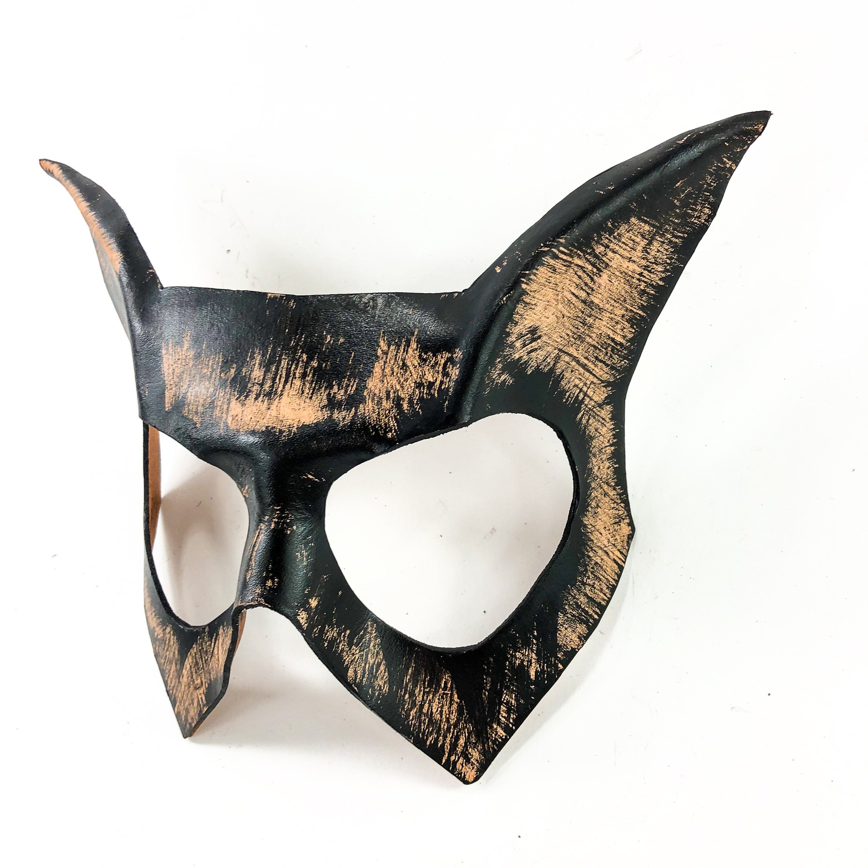Handmade Genuine Leather Cat Mask in Nude and Black by Rockwell Masks