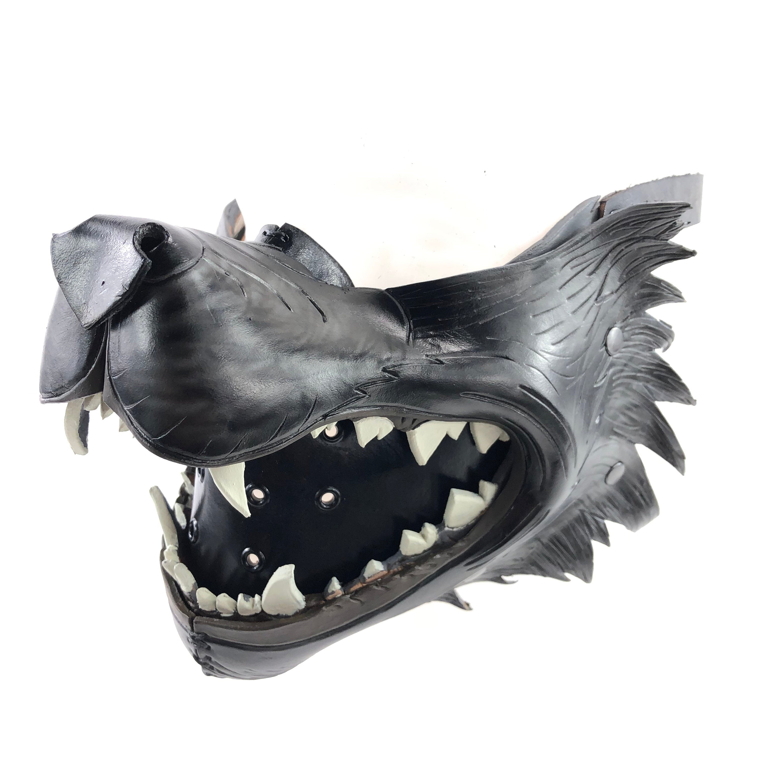 Black Wolf Handmade Genuine Leather Riding Mouth Mask by Rockwell Masks