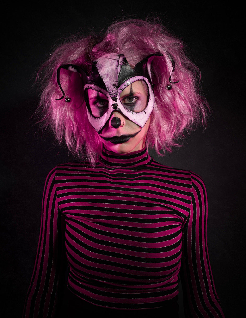 Handmade Genuine Leather 3 Point Jester Mask in Pink by Rockwell Masks