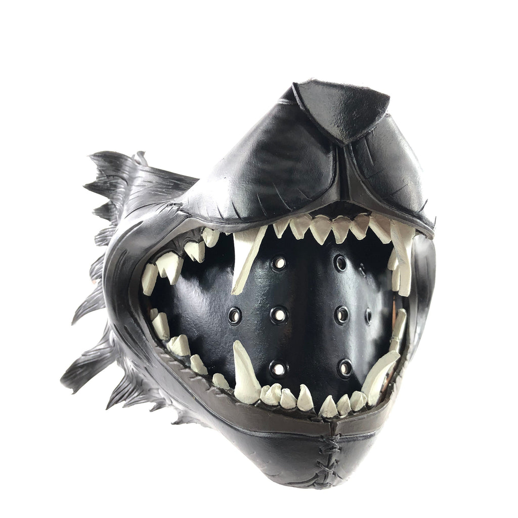 Black Wolf Handmade Genuine Leather Riding Mouth Mask by Rockwell Masks