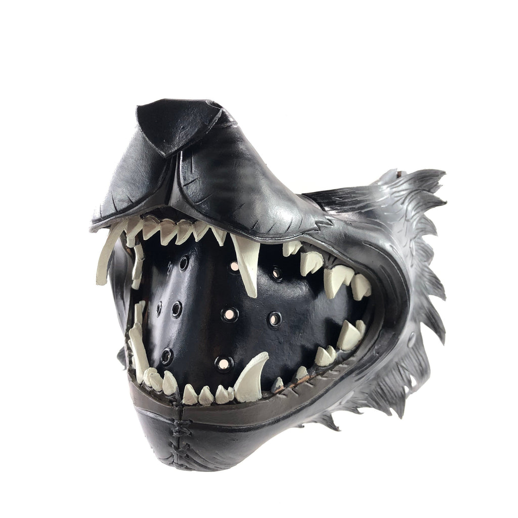 Black Wolf Handmade Genuine Leather Riding Mouth Mask by Rockwell Masks