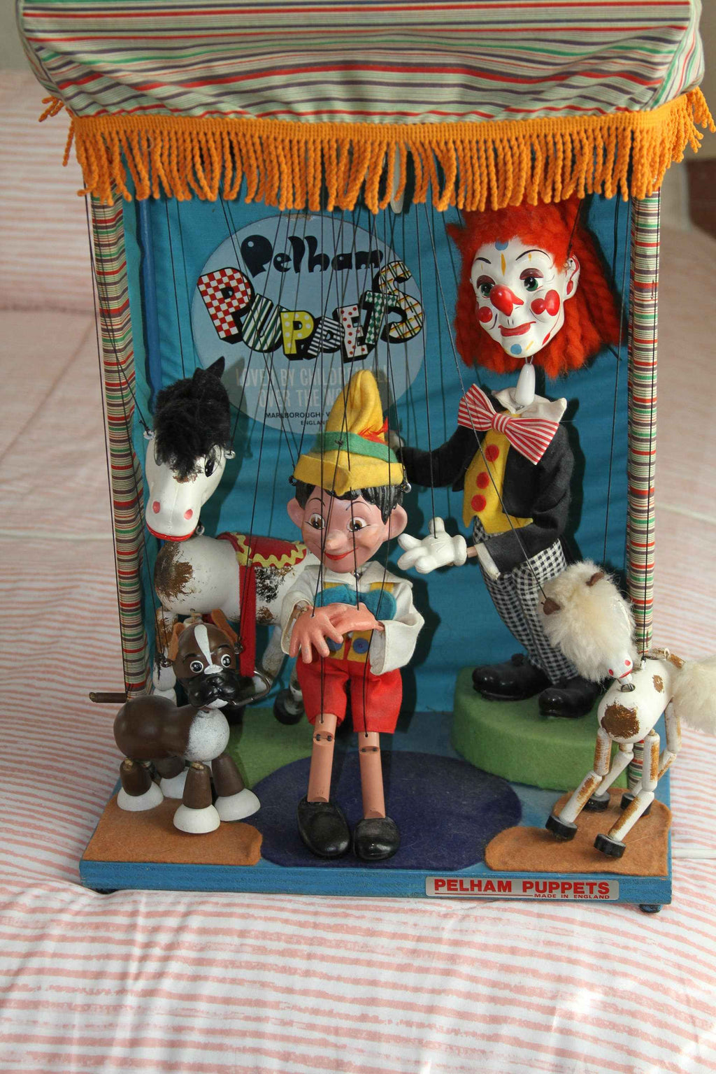 Vintage Pelham Puppet Display with Rare Bimbo the clown