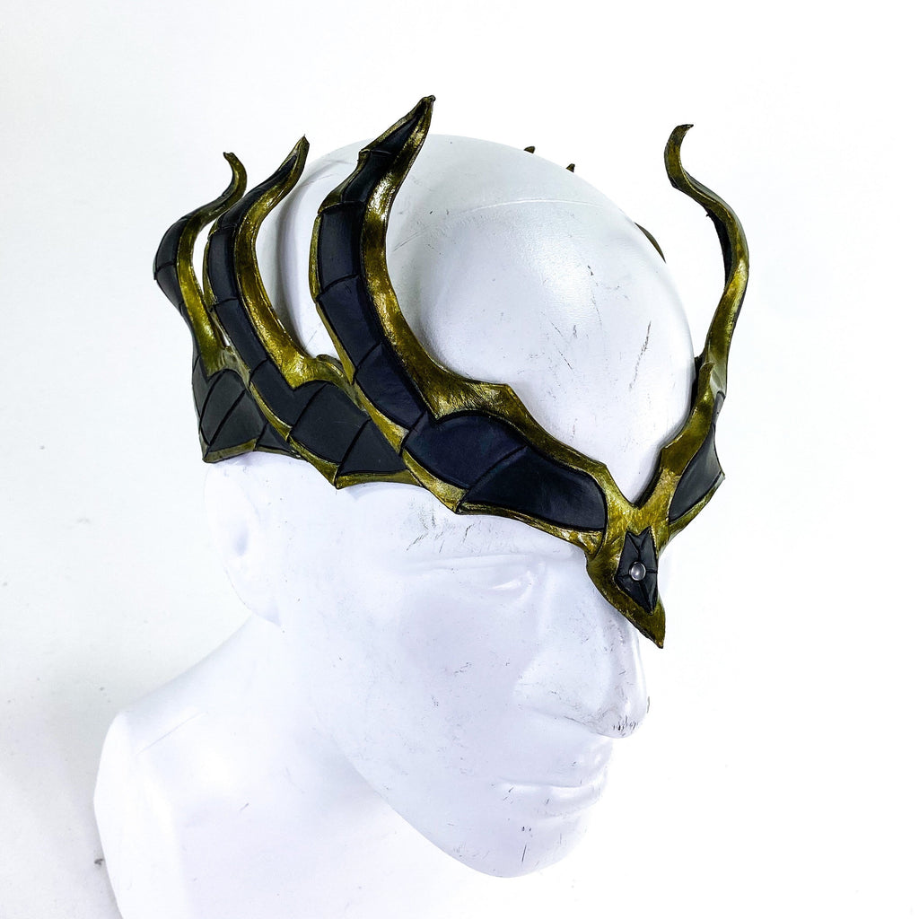 Masquerade Crown of Handmade Genuine Leather in Green and Black by Rockwell Masks