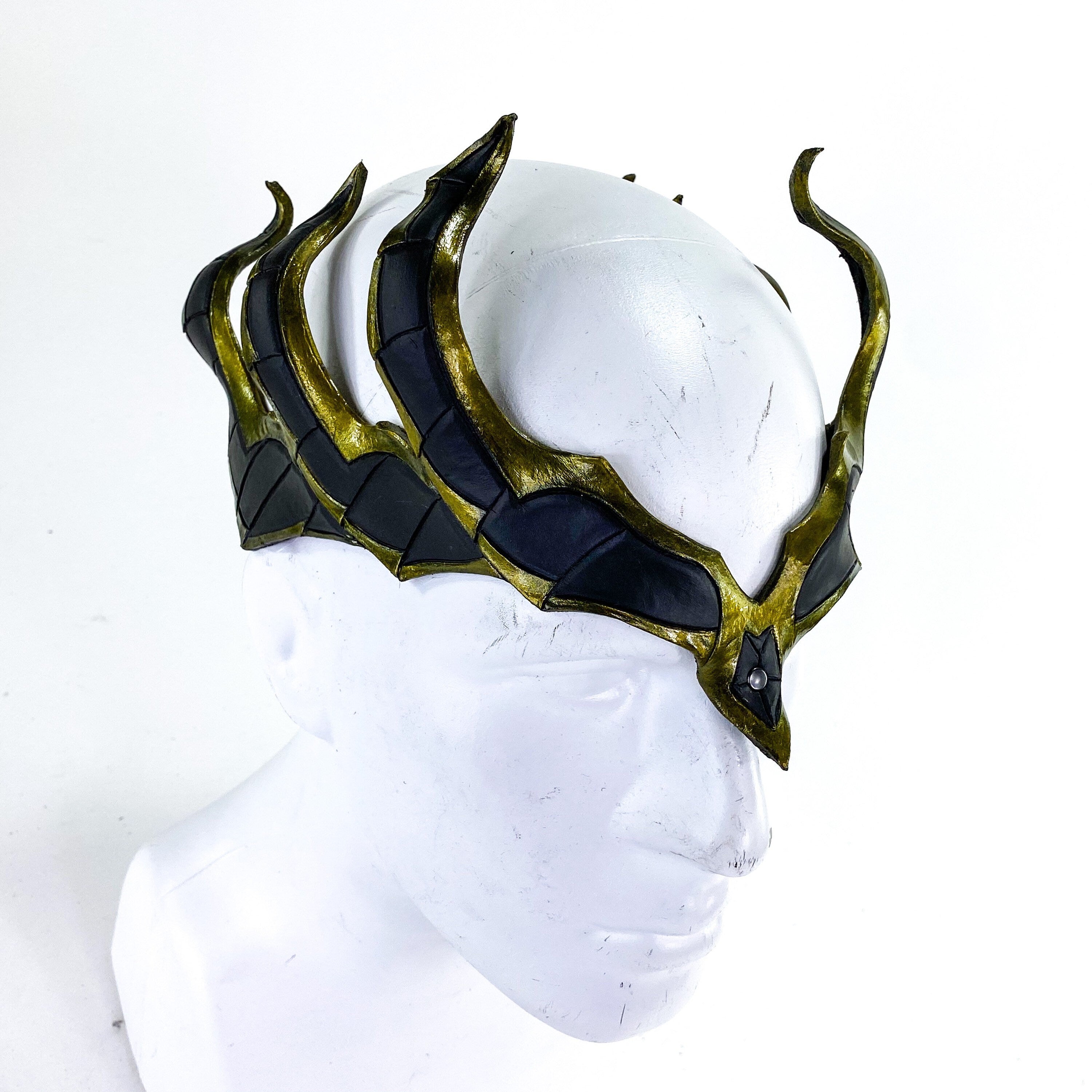 Masquerade Crown of Handmade Genuine Leather in Green and Black by Rockwell Masks