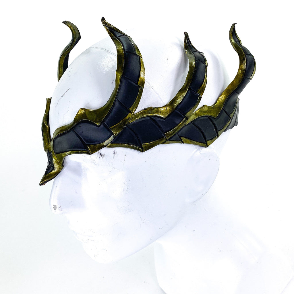 Masquerade Crown of Handmade Genuine Leather in Green and Black by Rockwell Masks